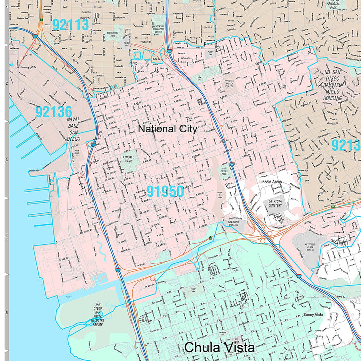 Premium Style Wall Map of Chula Vista CA
