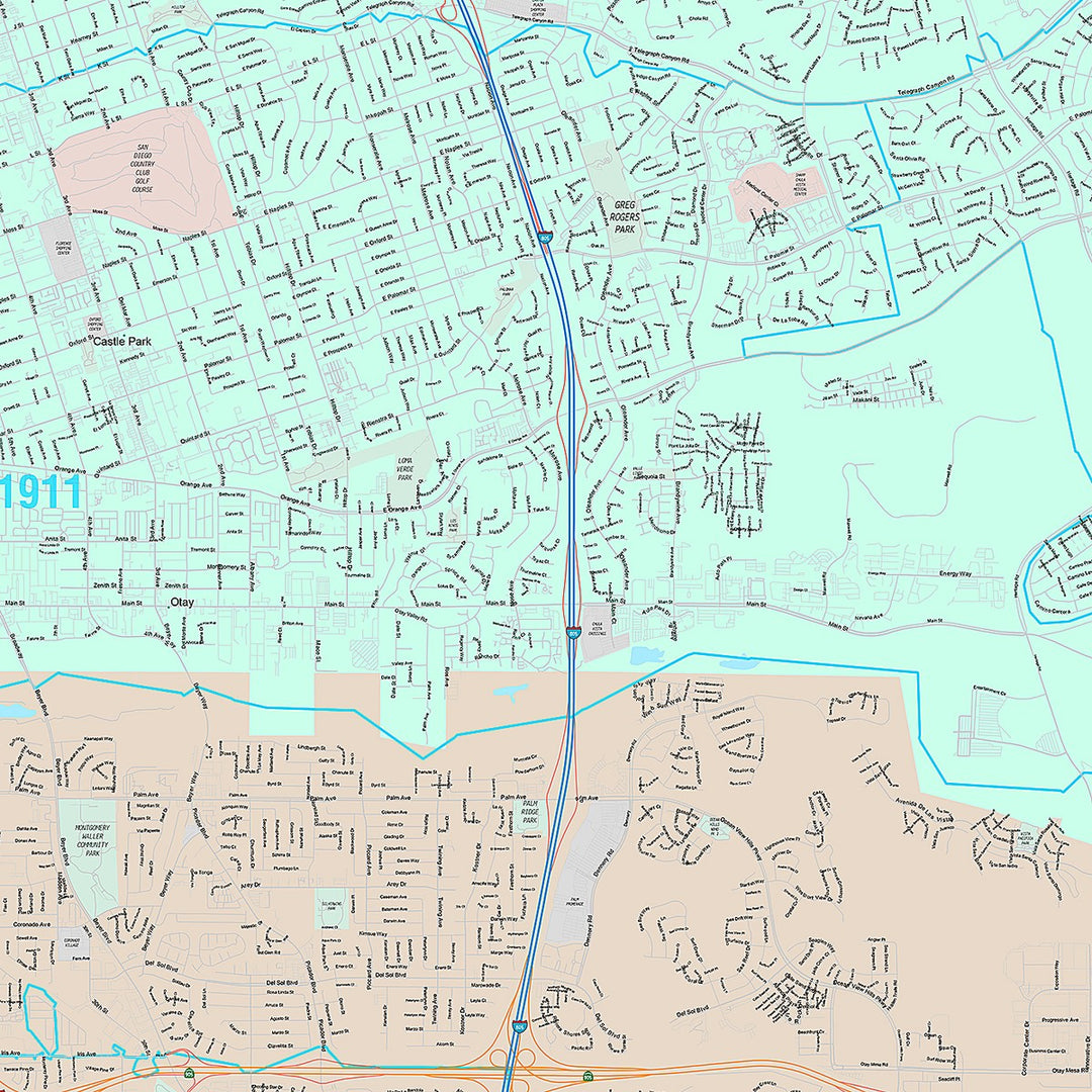 Premium Style Wall Map of Chula Vista CA