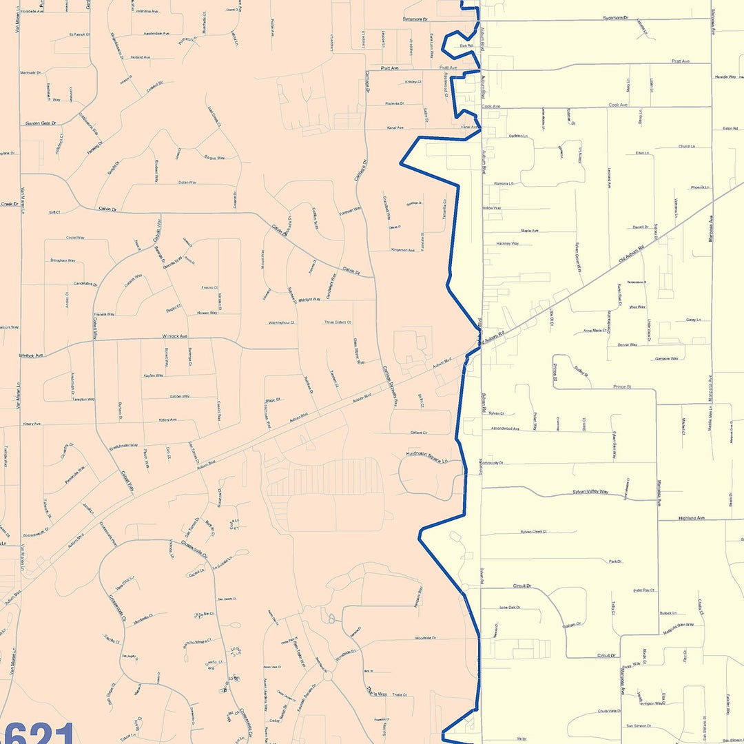 Color Cast Zip Code Style Wall Map of Citrus Heights, CA