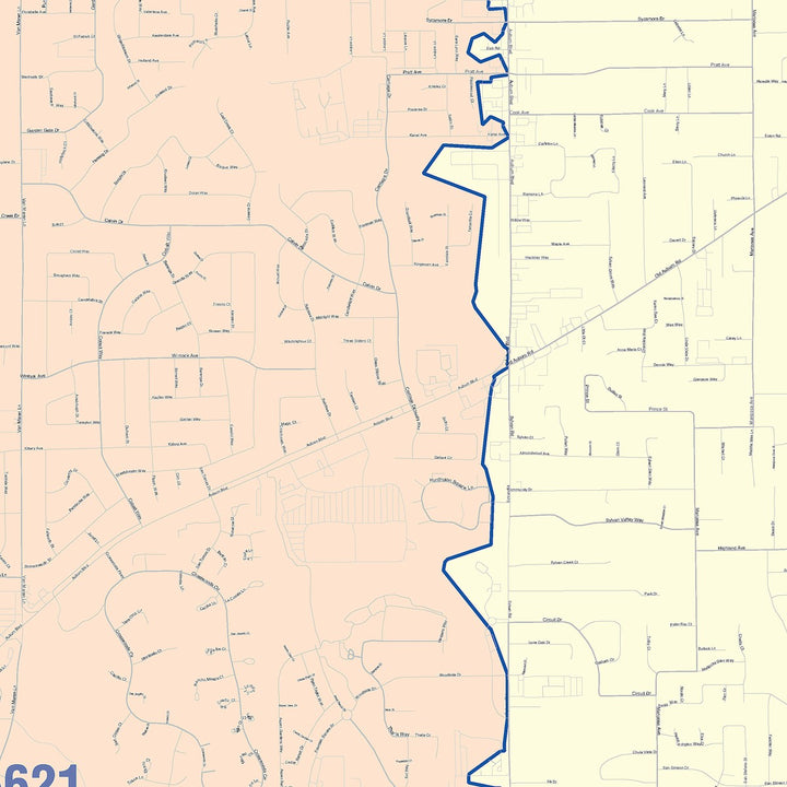 Color Cast Zip Code Style Wall Map of Citrus Heights, CA