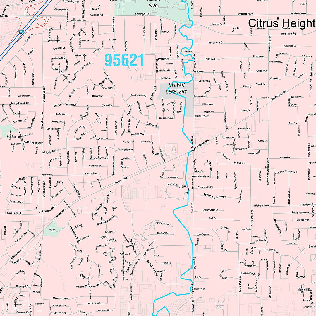 Premium Style Wall Map of Citrus Heights, CA