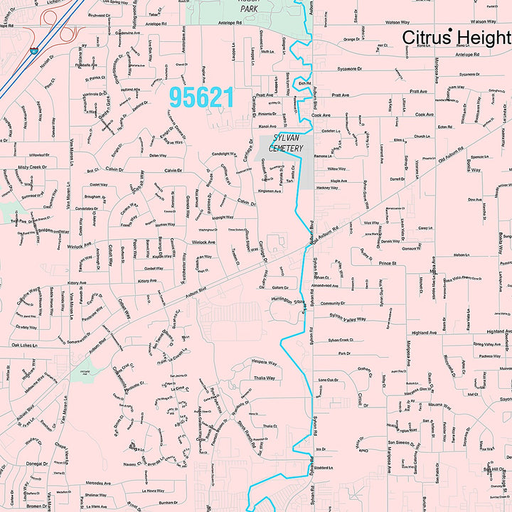 Premium Style Wall Map of Citrus Heights, CA
