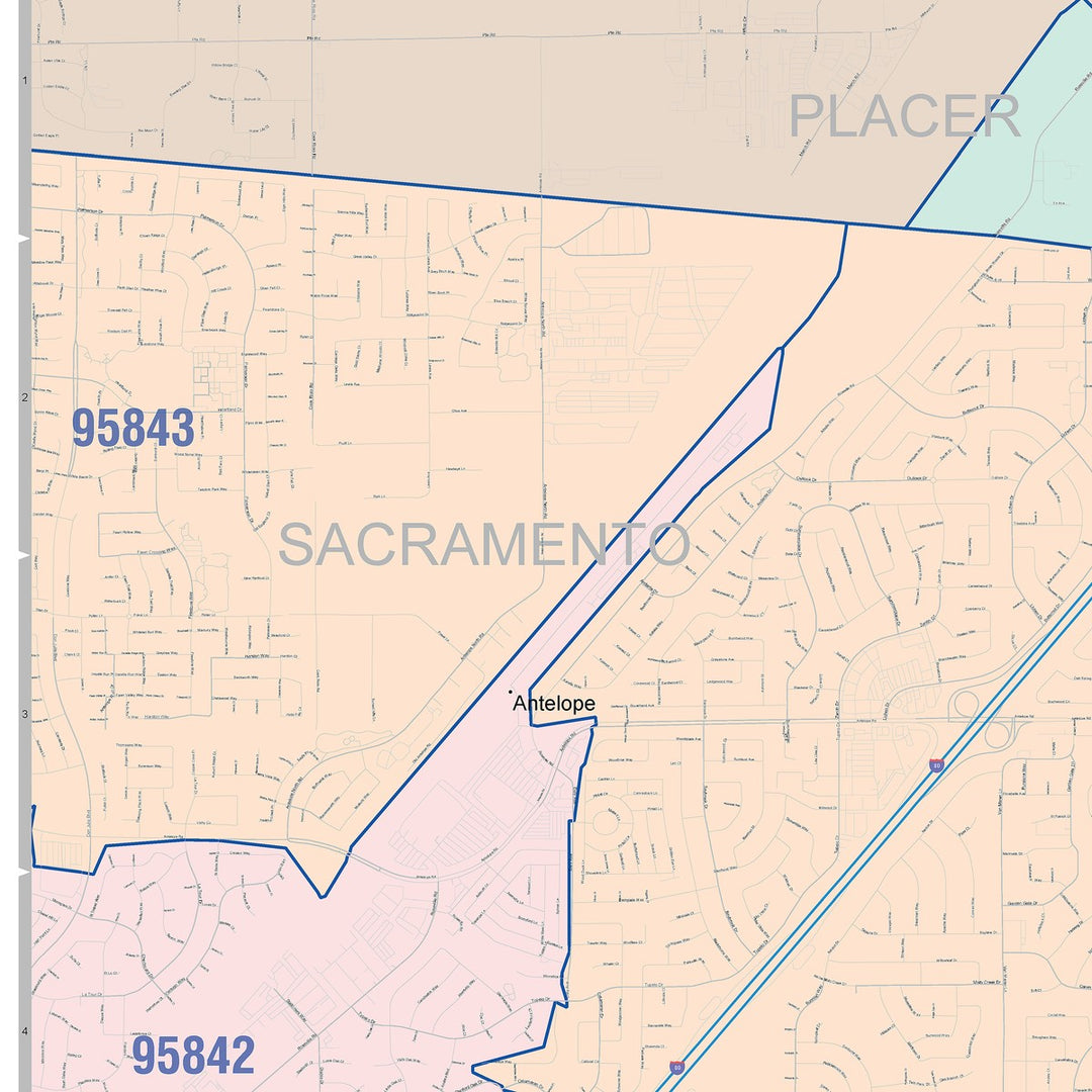 Color Cast Zip Code Style Wall Map of Citrus Heights, CA