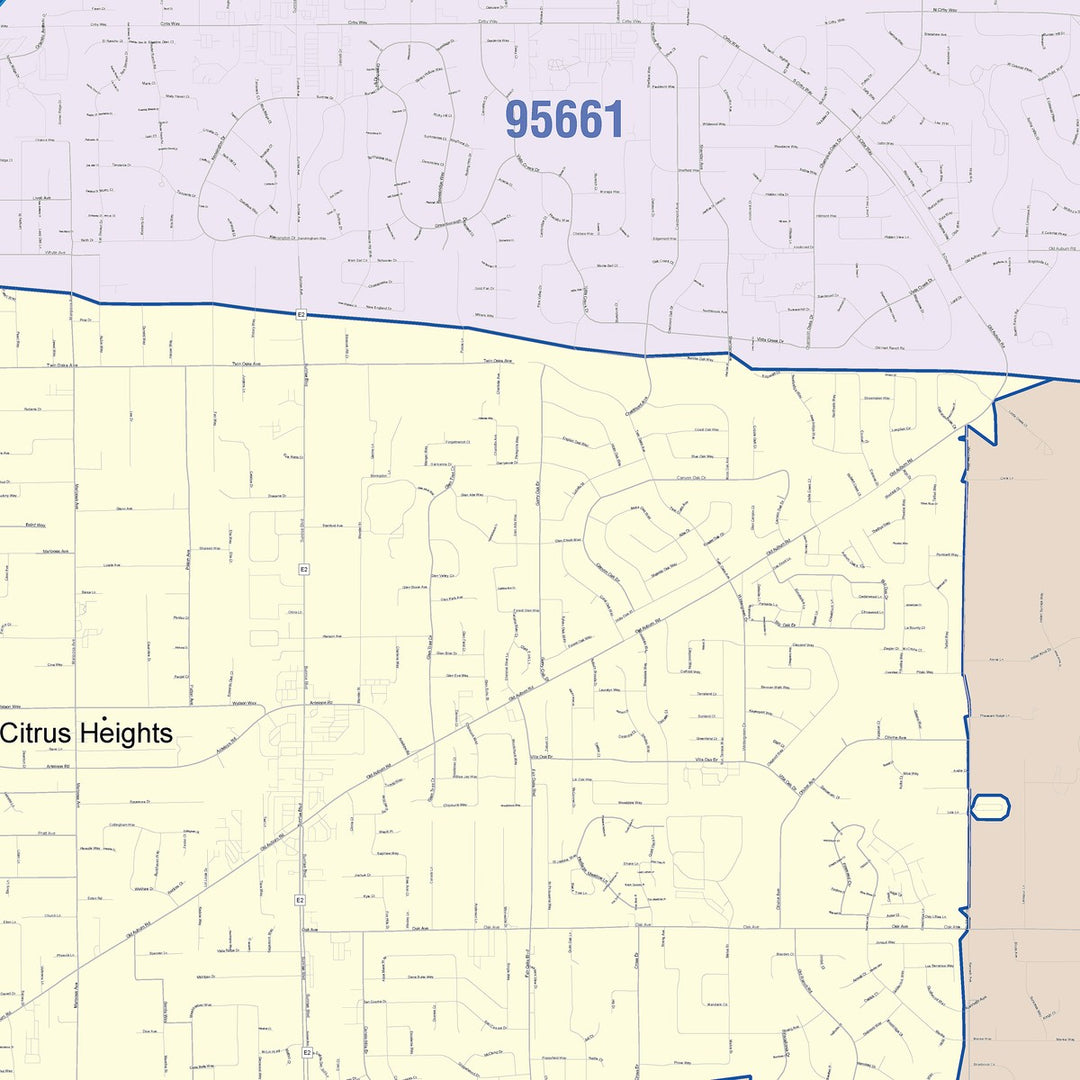 Color Cast Zip Code Style Wall Map of Citrus Heights, CA