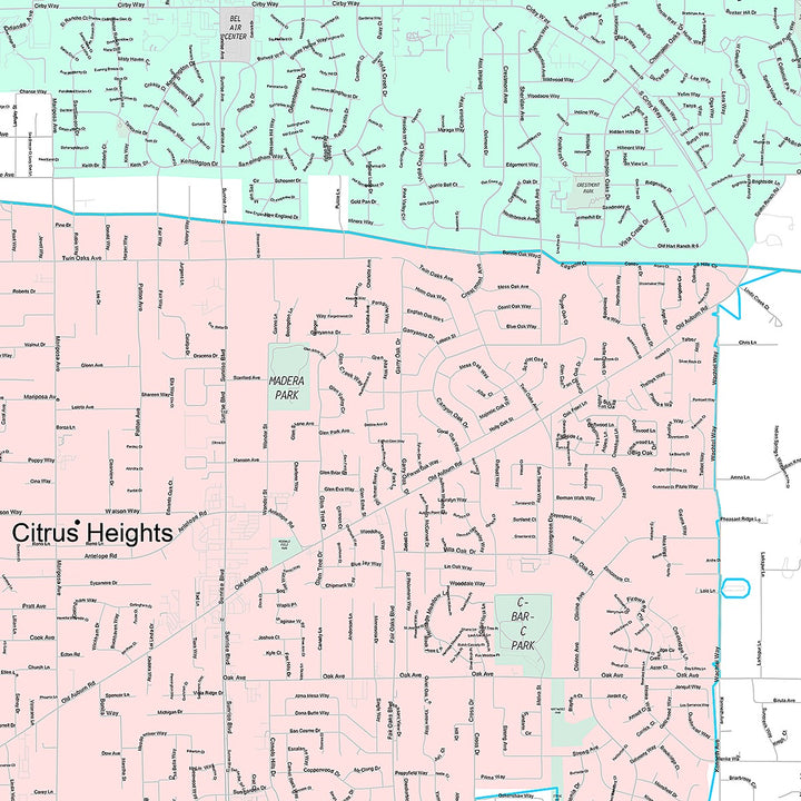 Premium Style Wall Map of Citrus Heights, CA