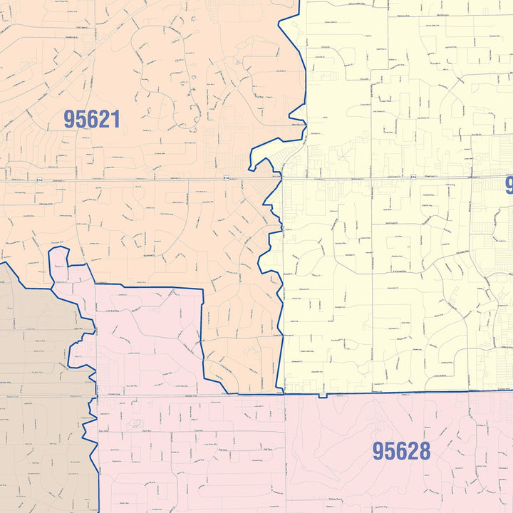 Color Cast Zip Code Style Wall Map of Citrus Heights, CA