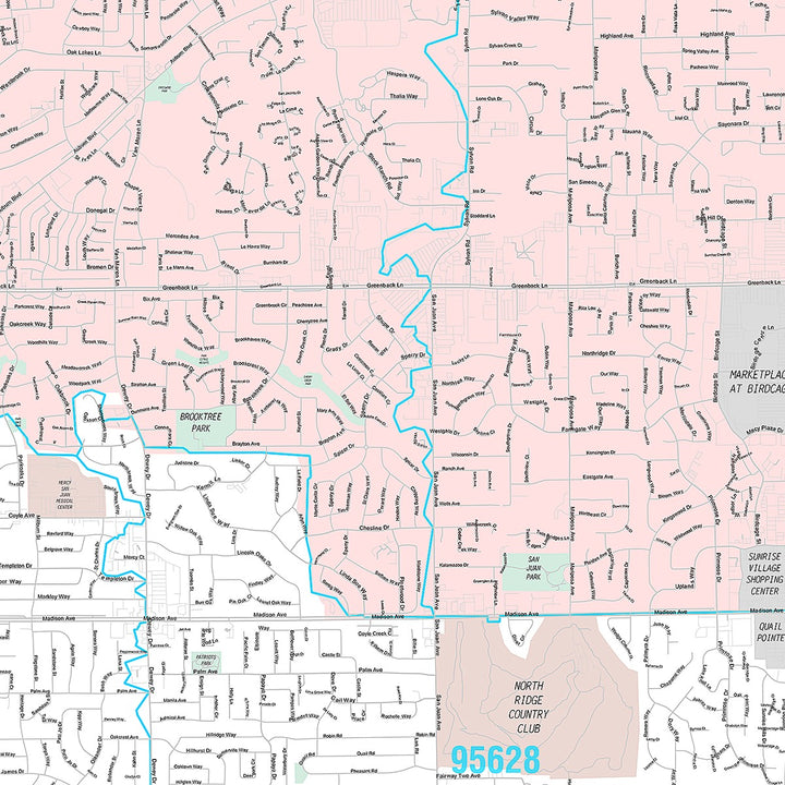 Premium Style Wall Map of Citrus Heights, CA