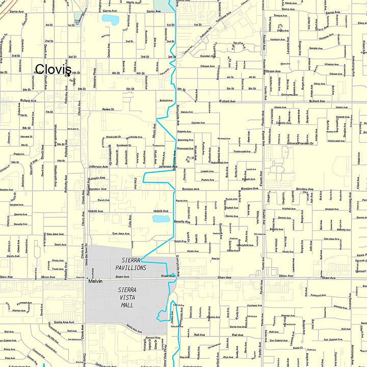 Premium Style Wall Map of Clovis, CA