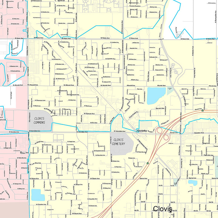 Premium Style Wall Map of Clovis, CA