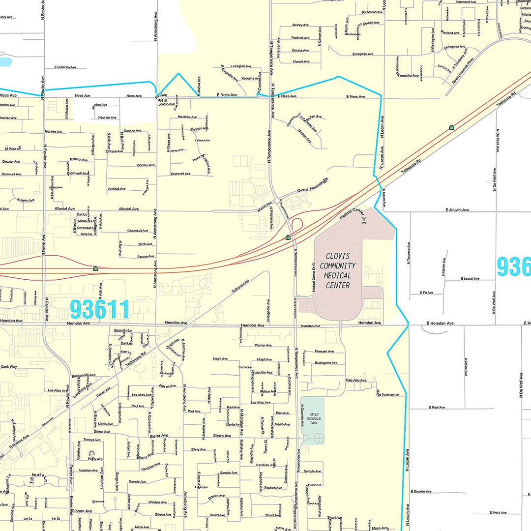 Premium Style Wall Map of Clovis, CA