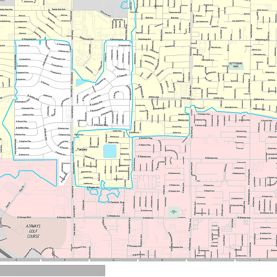 Premium Style Wall Map of Clovis, CA