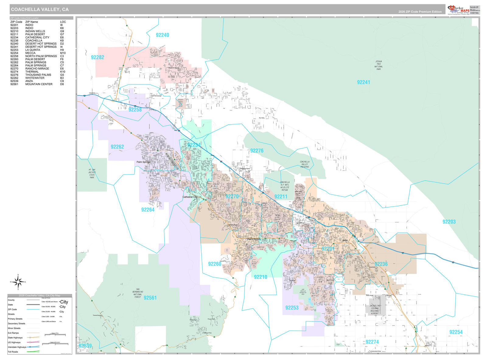 Premium Style Wall Map of Coachella Valley, CA
