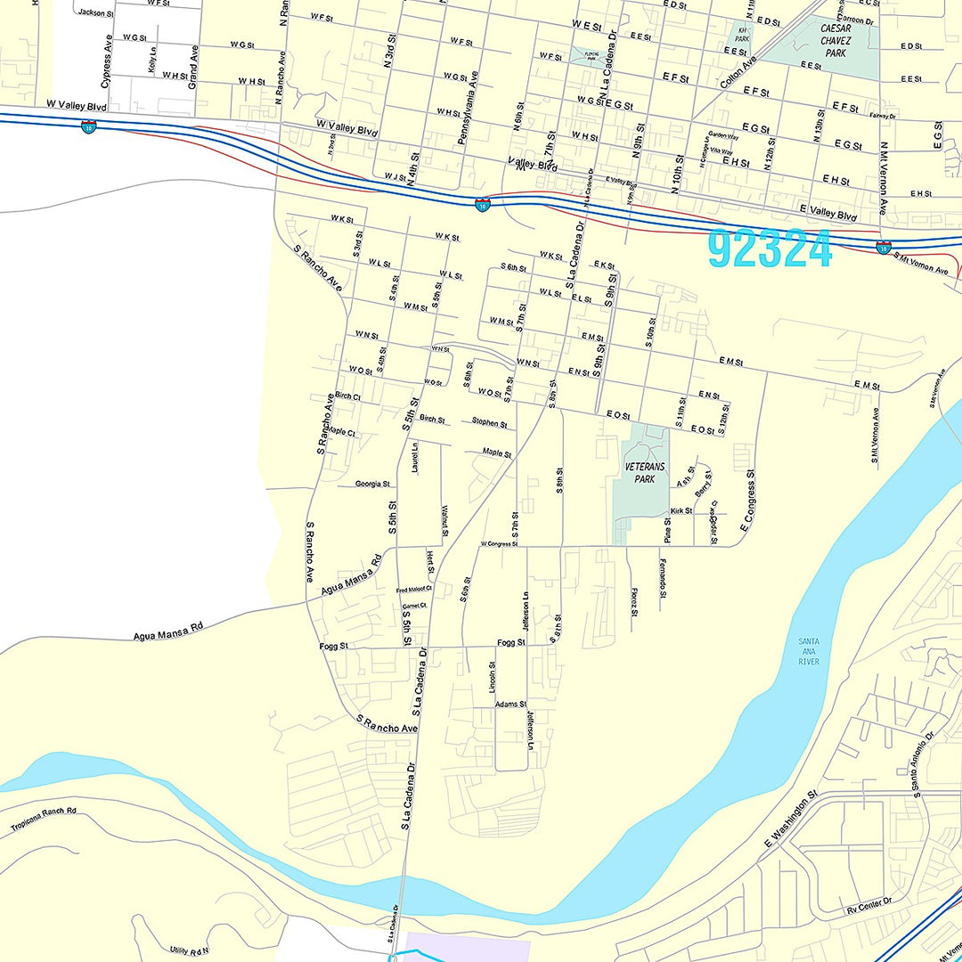 Premium Style Wall Map of Colton, CA