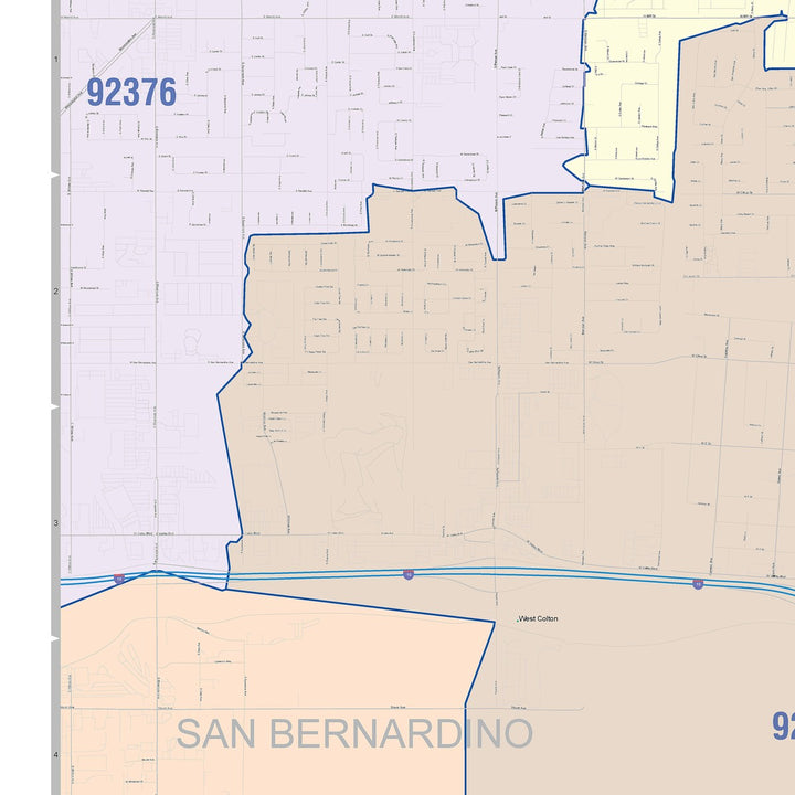 Color Cast Zip Code Style Wall Map of Colton, CA