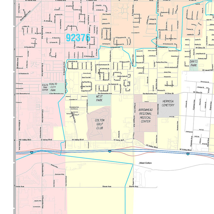 Premium Style Wall Map of Colton, CA
