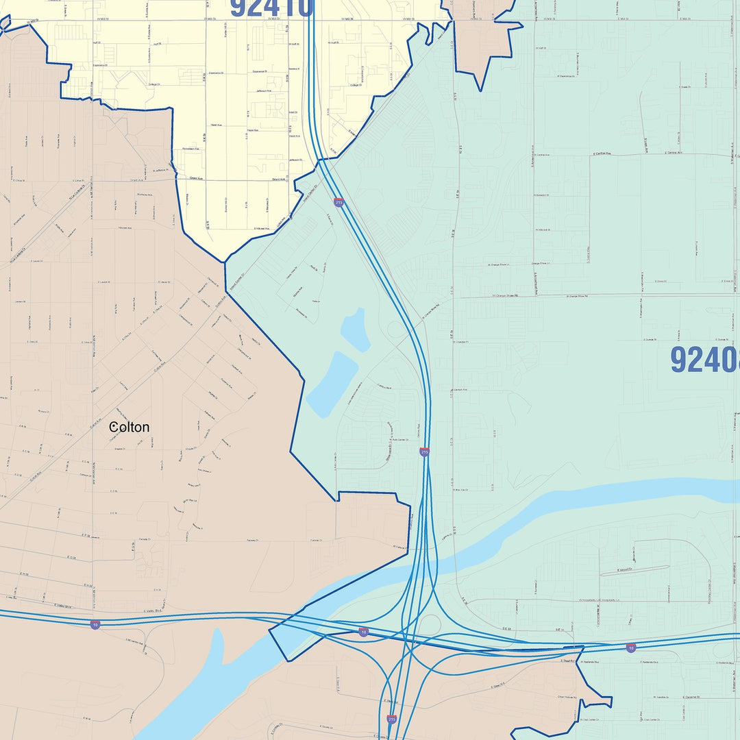 Color Cast Zip Code Style Wall Map of Colton, CA