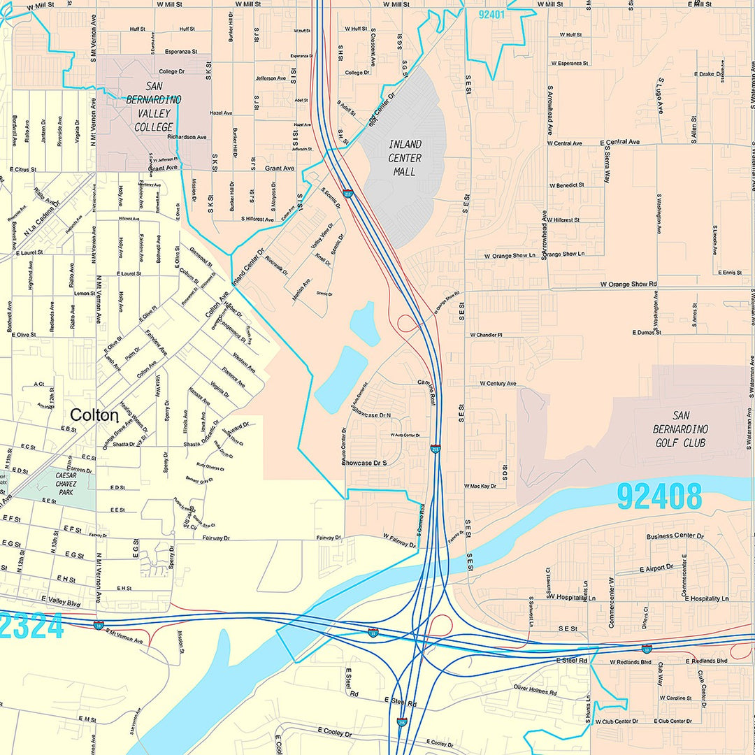 Premium Style Wall Map of Colton, CA