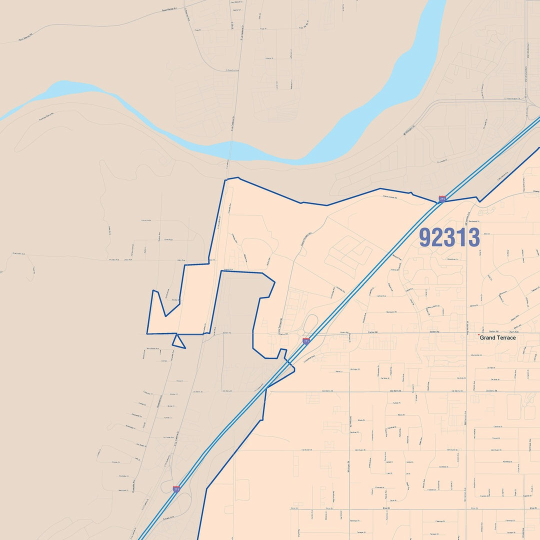 Color Cast Zip Code Style Wall Map of Colton, CA