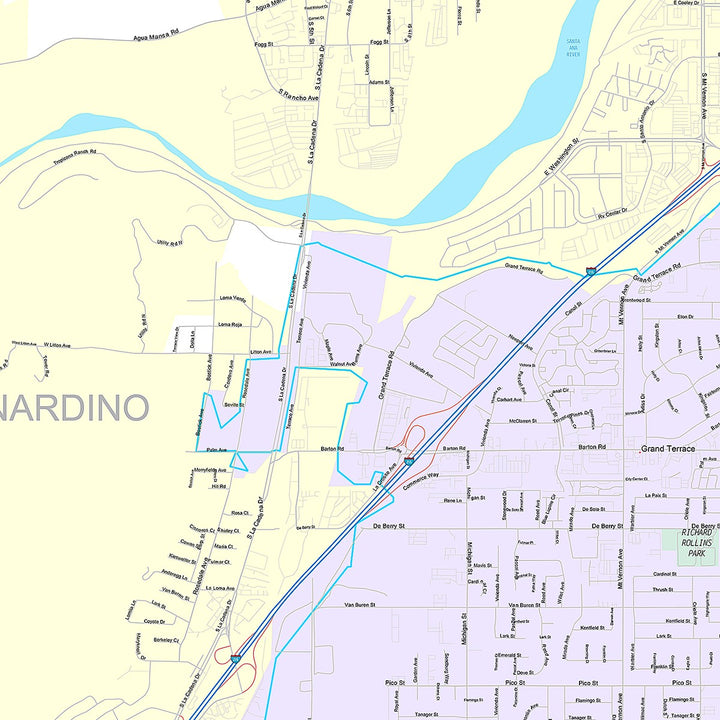 Premium Style Wall Map of Colton, CA