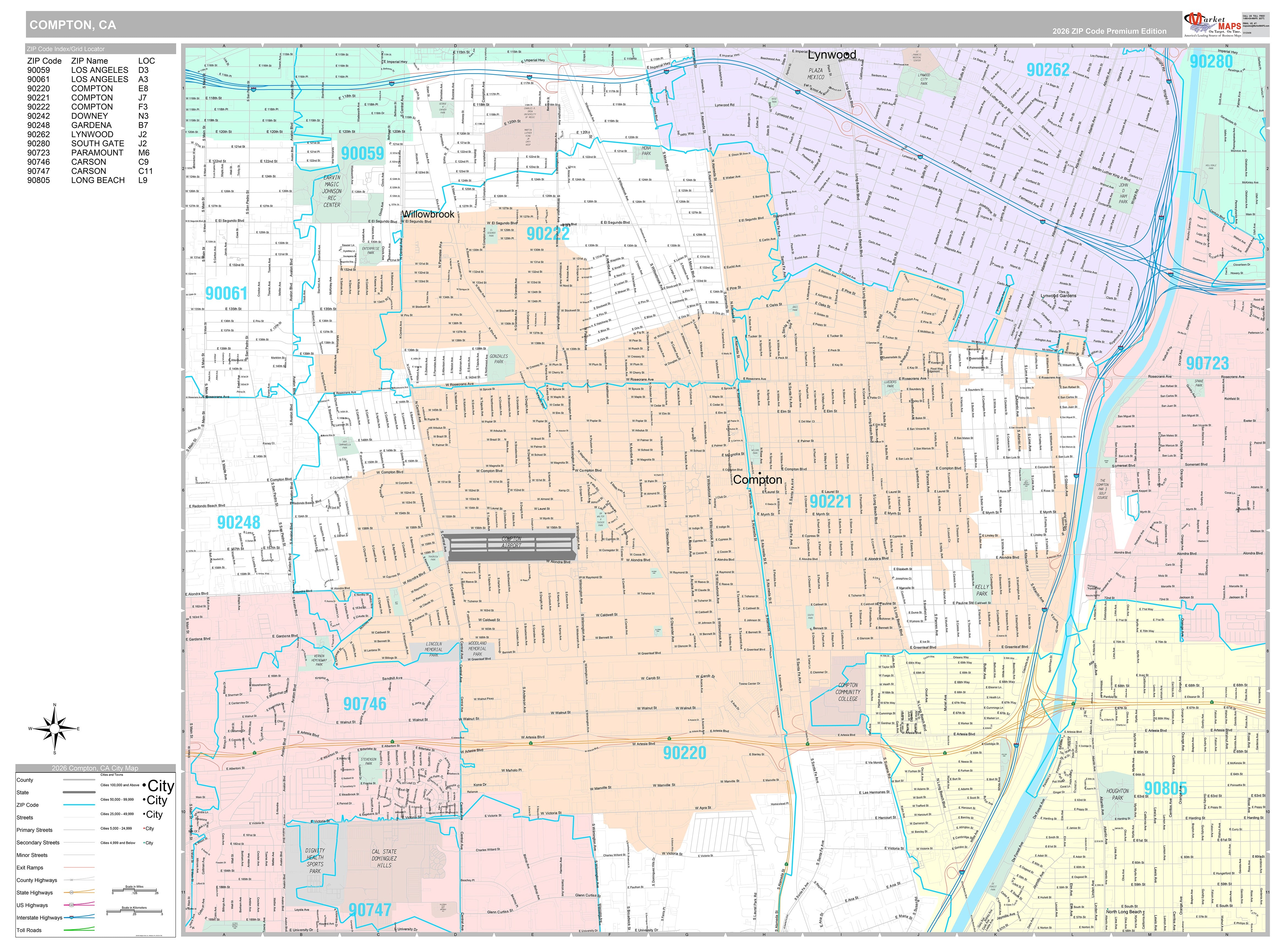 Premium Style Wall Map of Compton, CA – American Map Store