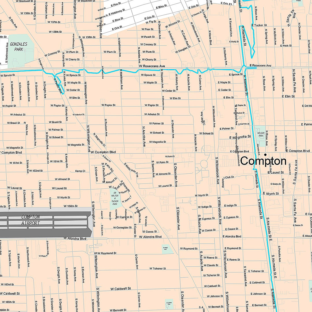 Premium Style Wall Map of Compton, CA