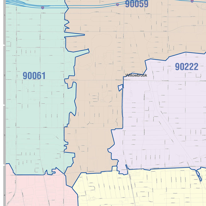 Color Cast Zip Code Style Wall Map of Compton, CA