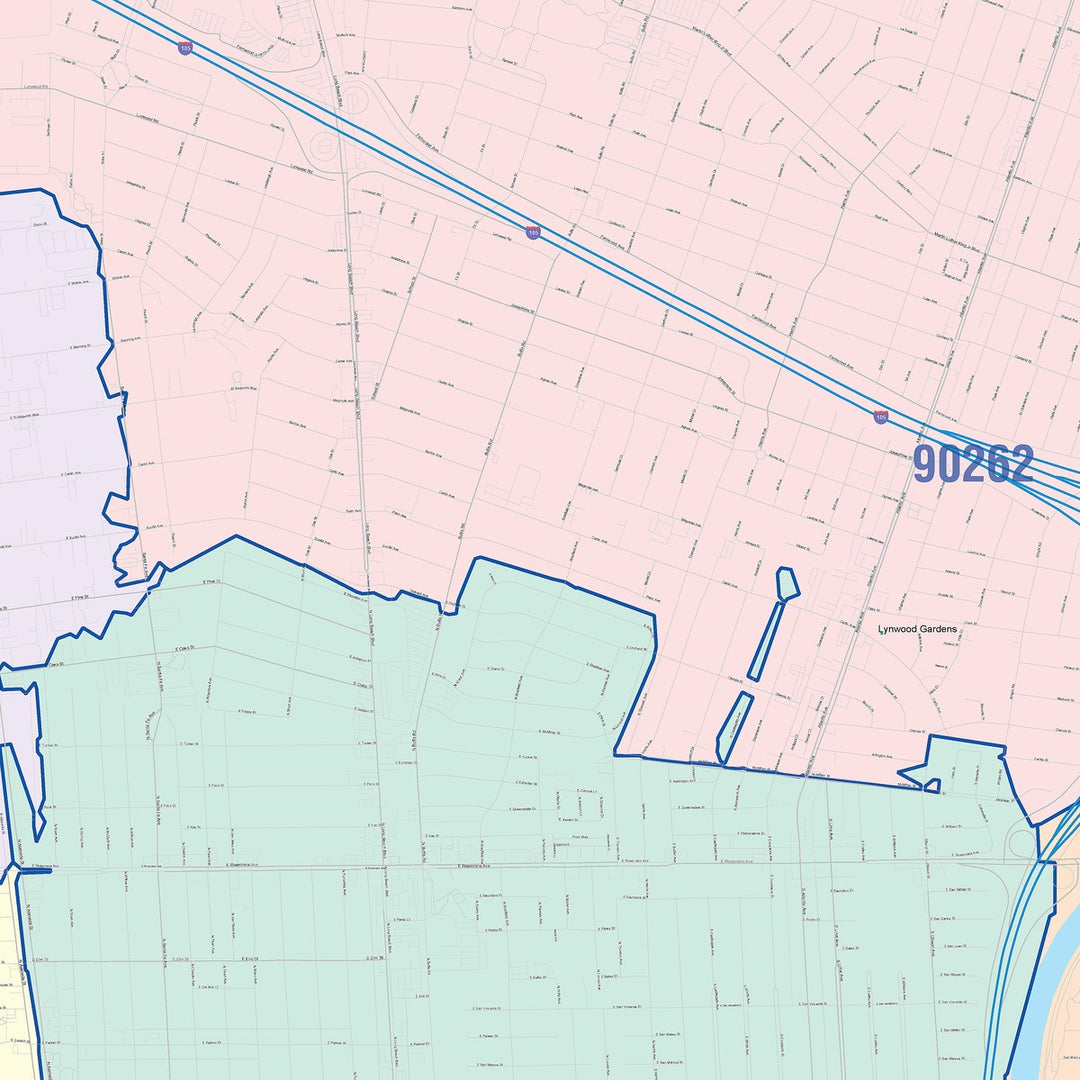Color Cast Zip Code Style Wall Map of Compton, CA