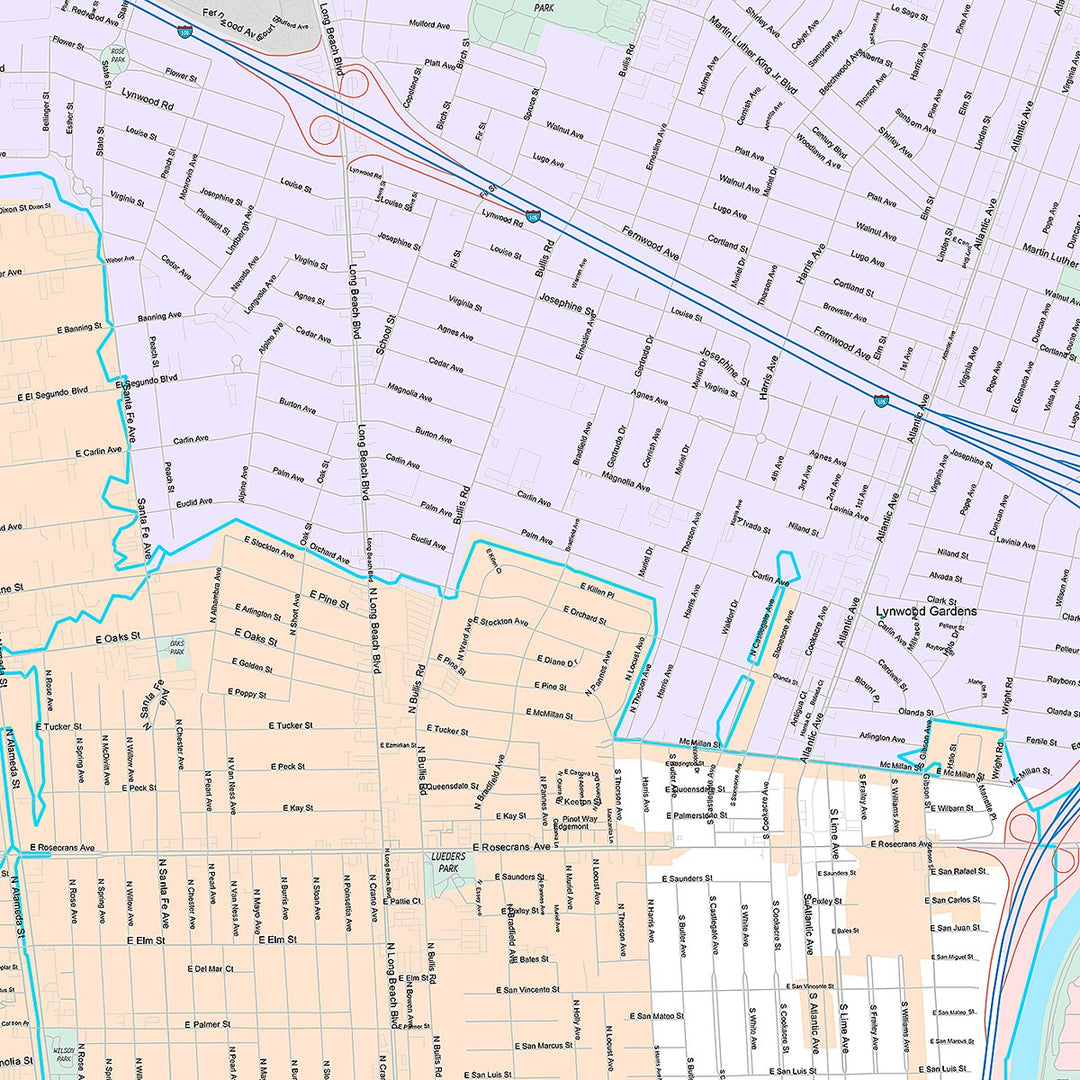 Premium Style Wall Map of Compton, CA