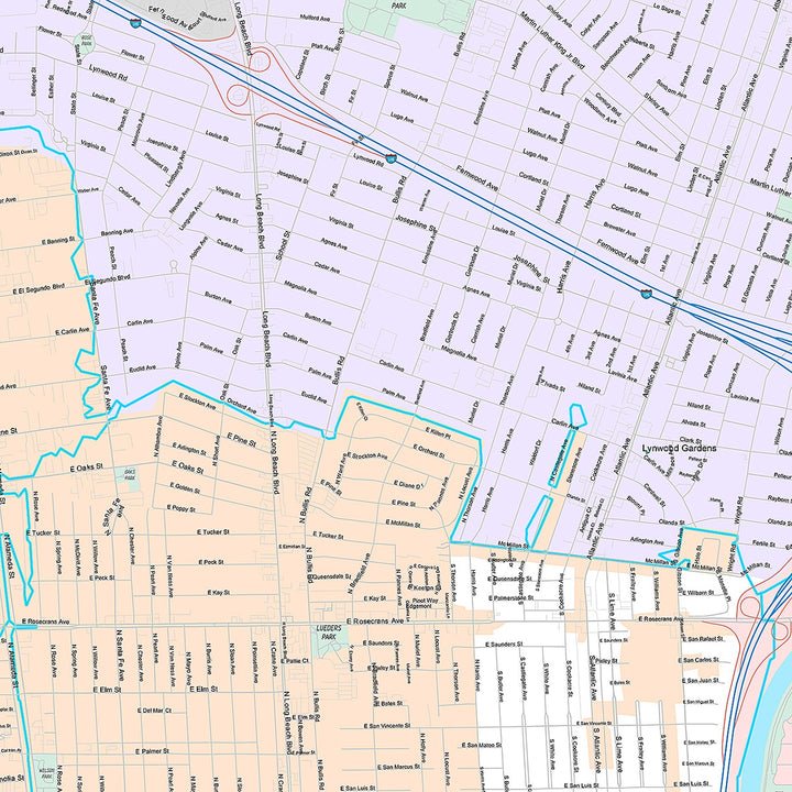 Premium Style Wall Map of Compton, CA