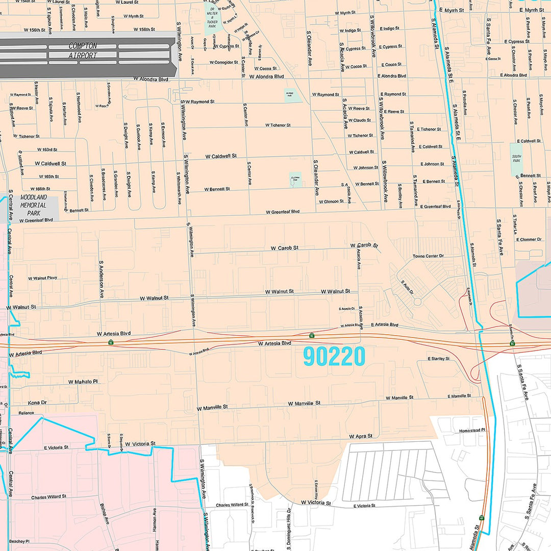 Premium Style Wall Map of Compton, CA