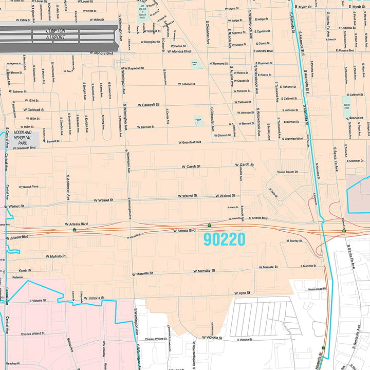 Premium Style Wall Map of Compton, CA