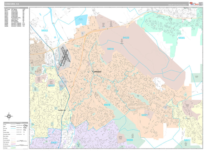 Premium Style Wall Map of Concord, CA
