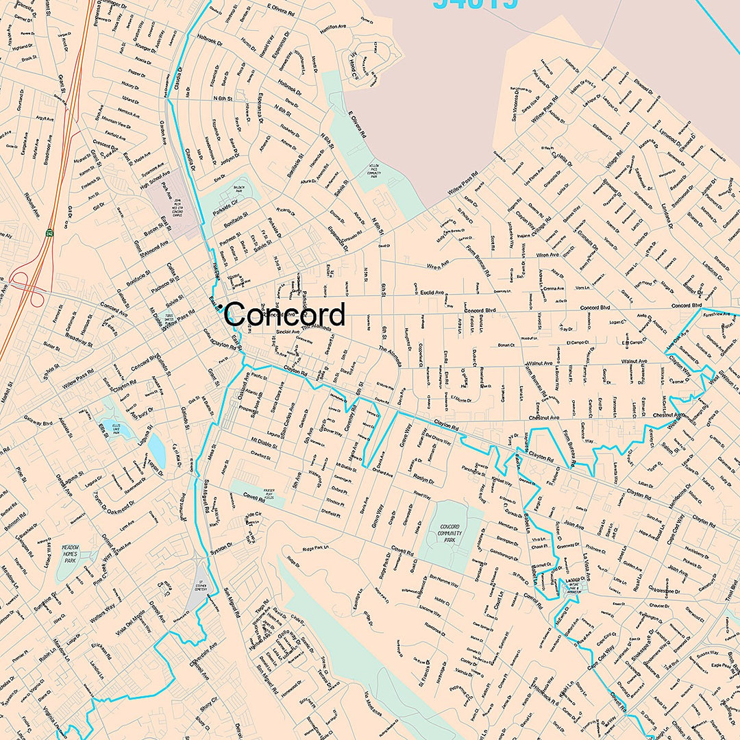 Premium Style Wall Map of Concord, CA