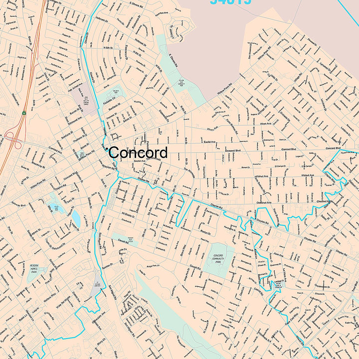 Premium Style Wall Map of Concord, CA