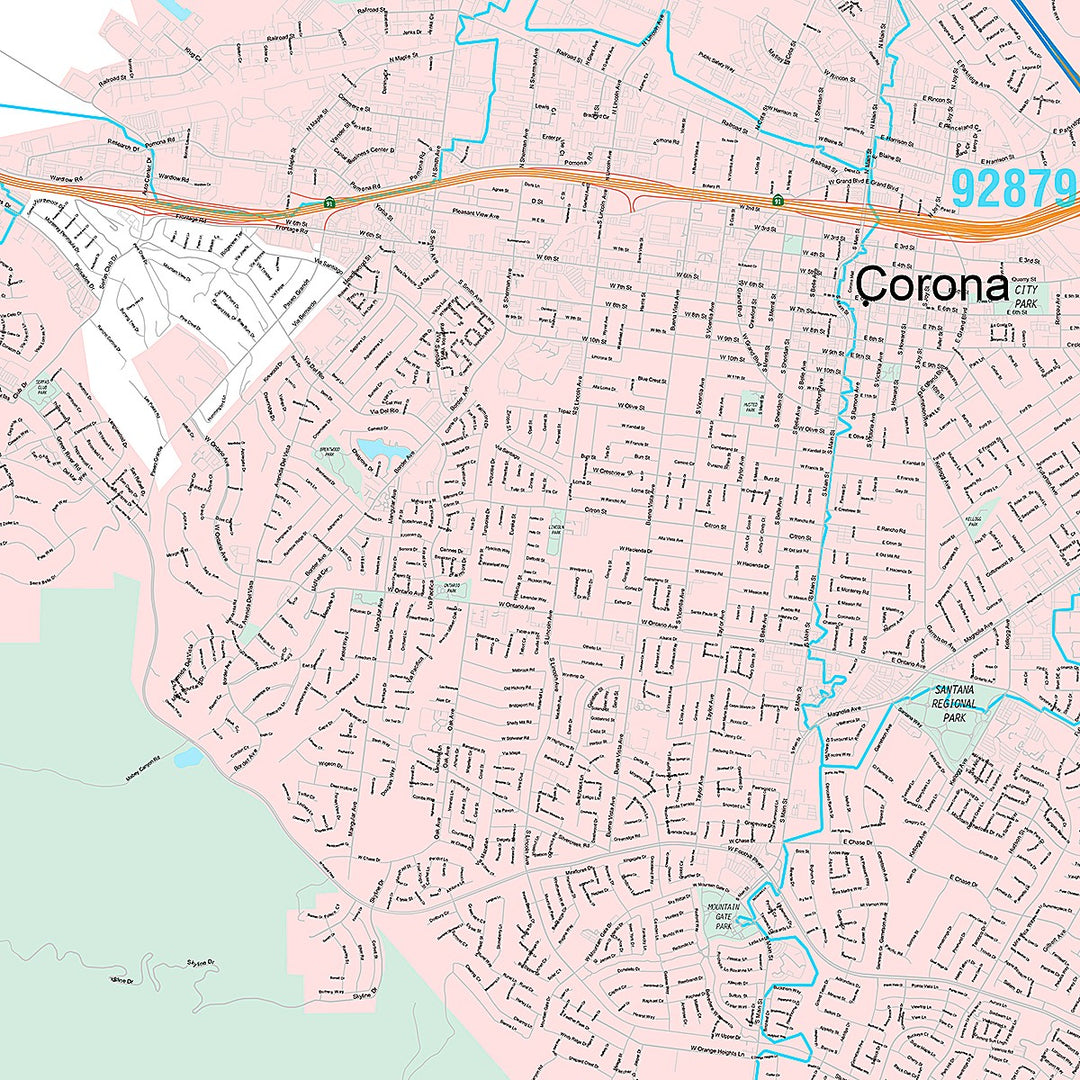 Premium Style Wall Map of Corona, CA