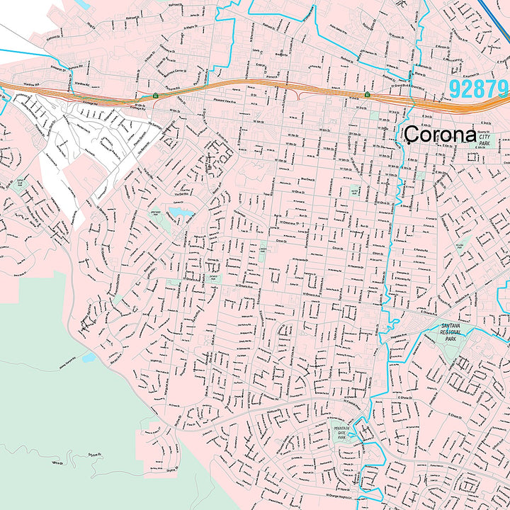 Premium Style Wall Map of Corona, CA