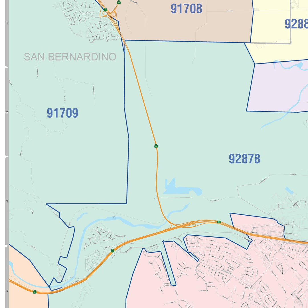 Color Cast Zip Code Style Wall Map of Corona, CA – American Map Store