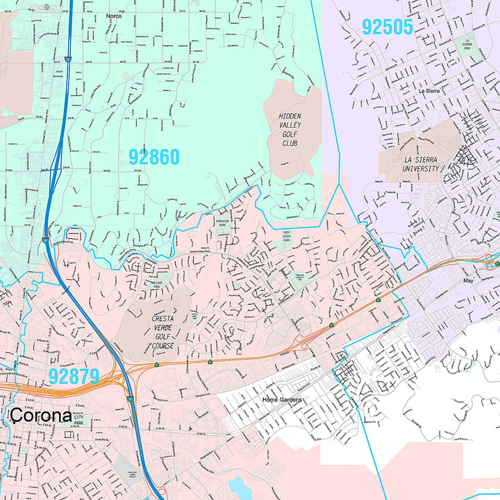 Premium Style Wall Map of Corona, CA