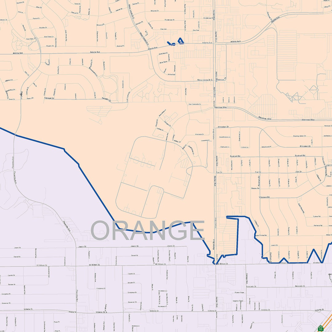 Color Cast Zip Code Style Wall Map of Costa Mesa, CA