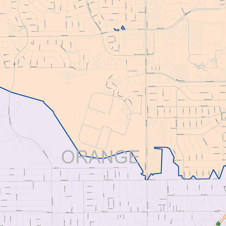 Color Cast Zip Code Style Wall Map of Costa Mesa, CA
