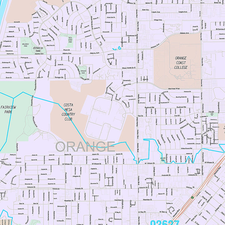 Premium Style Wall Map of Costa Mesa, CA