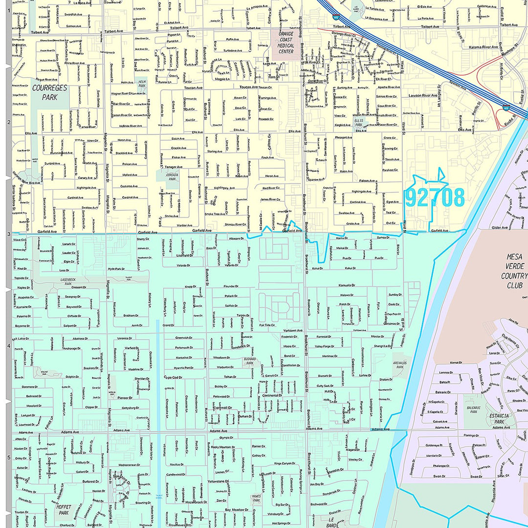 Premium Style Wall Map of Costa Mesa, CA