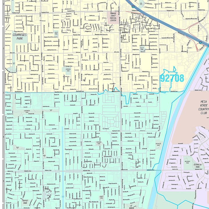 Premium Style Wall Map of Costa Mesa, CA