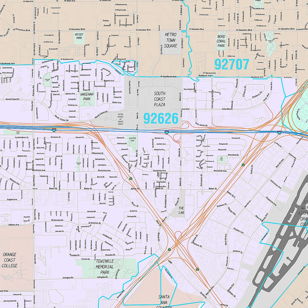 Premium Style Wall Map of Costa Mesa, CA