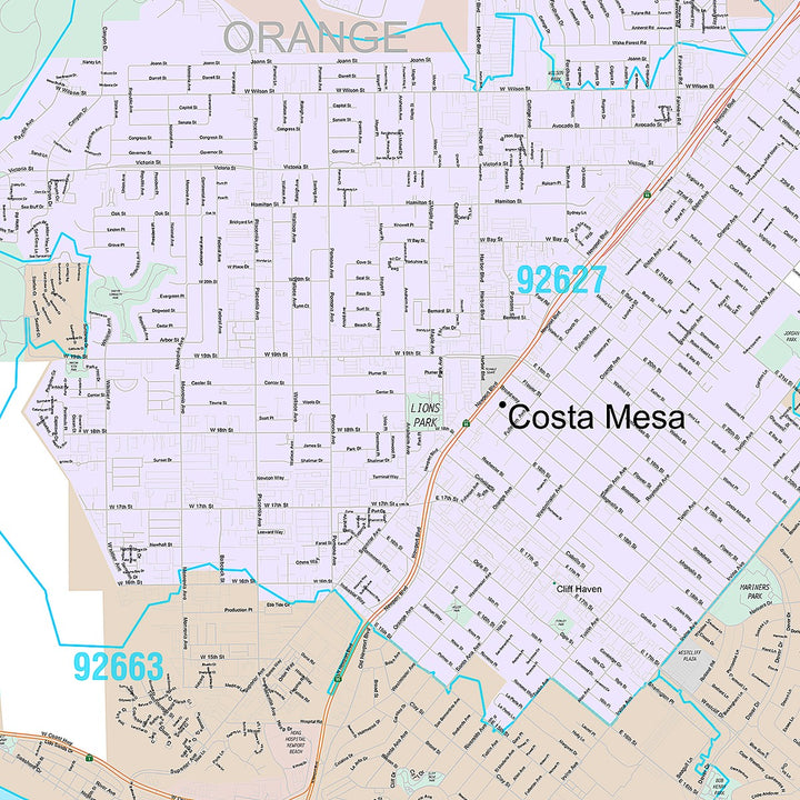 Premium Style Wall Map of Costa Mesa, CA
