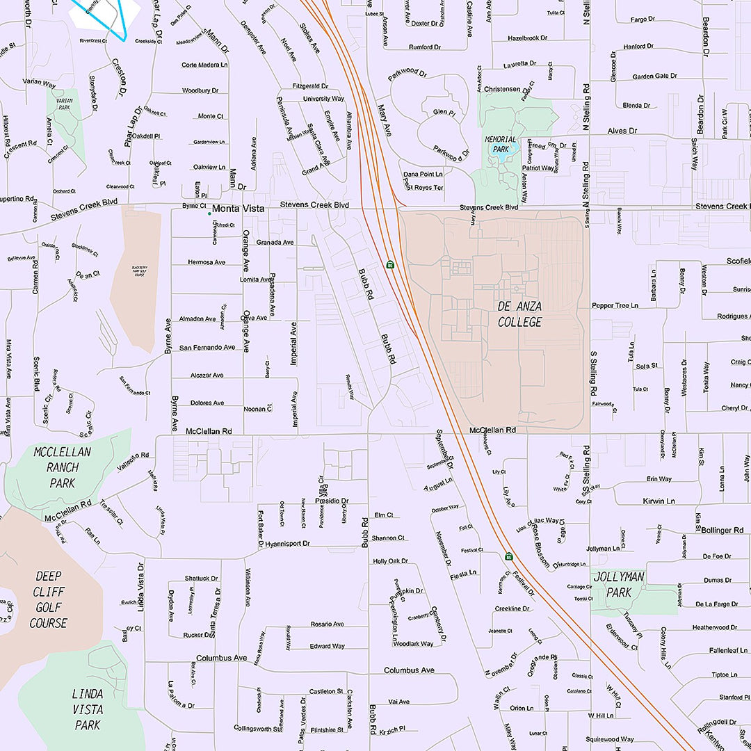 Premium Style Wall Map of Cupertino, CA