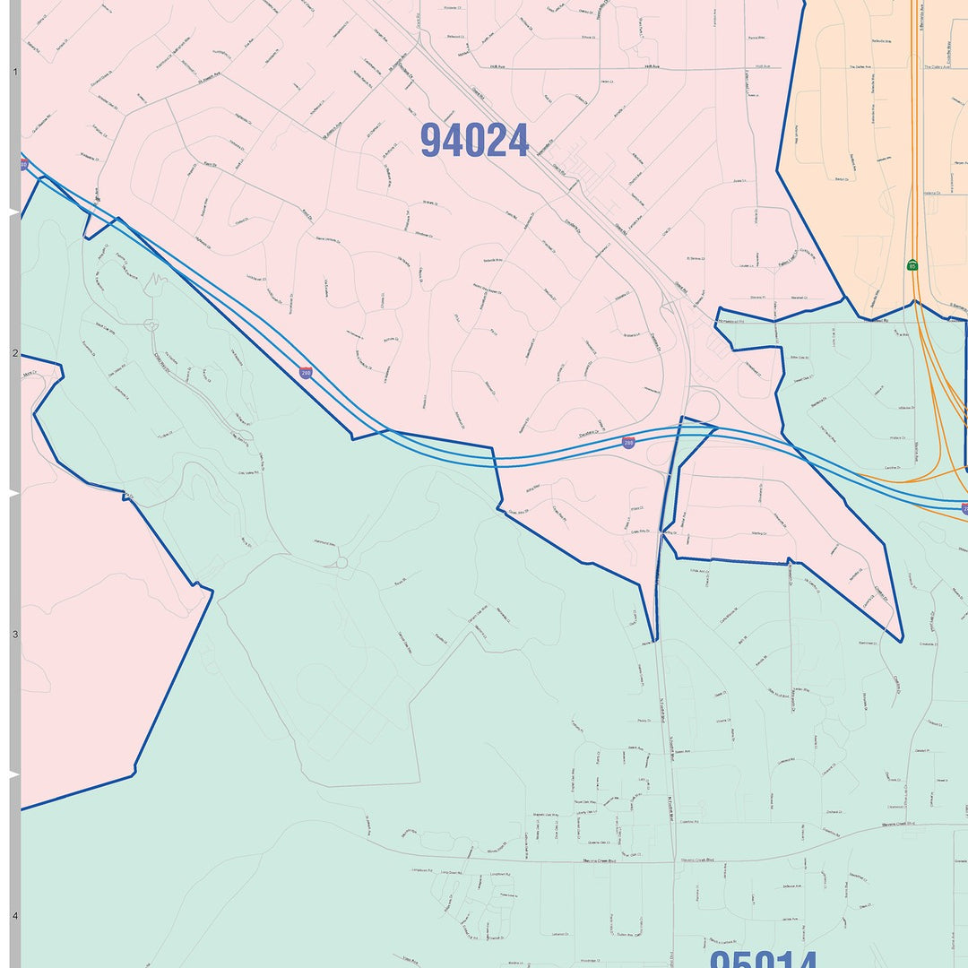 Color Cast Zip Code Style Wall Map of Cupertino, CA