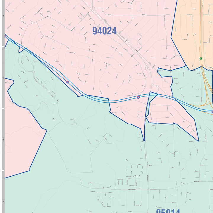 Color Cast Zip Code Style Wall Map of Cupertino, CA