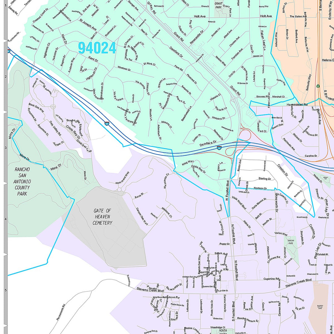 Premium Style Wall Map of Cupertino, CA