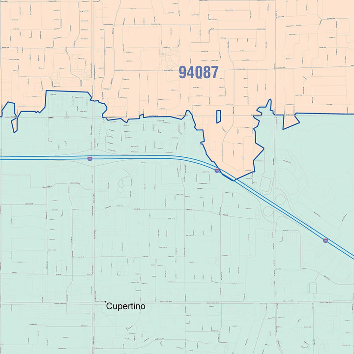 Color Cast Zip Code Style Wall Map of Cupertino, CA